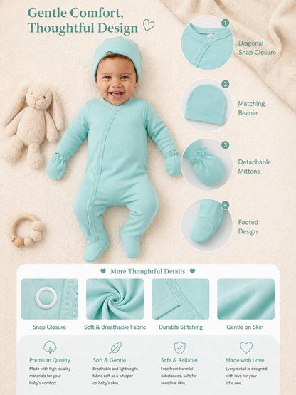 Baby Grow 5-Piece Cotton Set for Embroidery - Mint Green