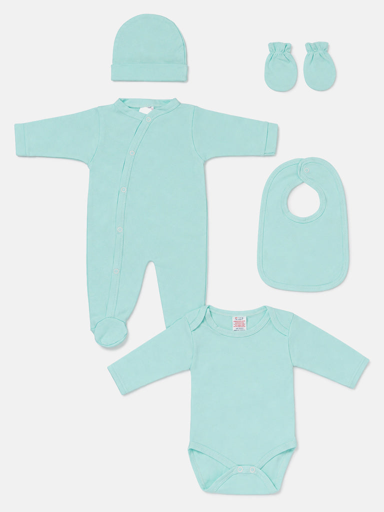 Baby Grow 5-Piece Cotton Set for Embroidery - Mint Green