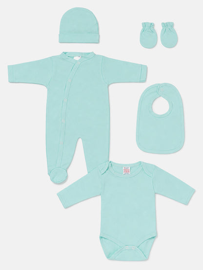Baby Grow 5-Piece Cotton Set for Embroidery - Mint Green