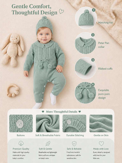 Baby Sami Collection Knitted All-in-one with Hat - Mint Green