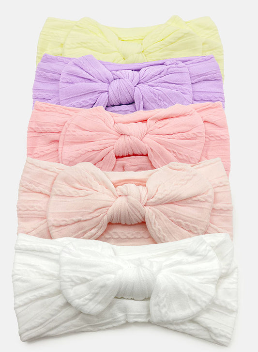 5-Piece Set Baby Girl Textured Headband with Knotted Bow - Pastel Tones