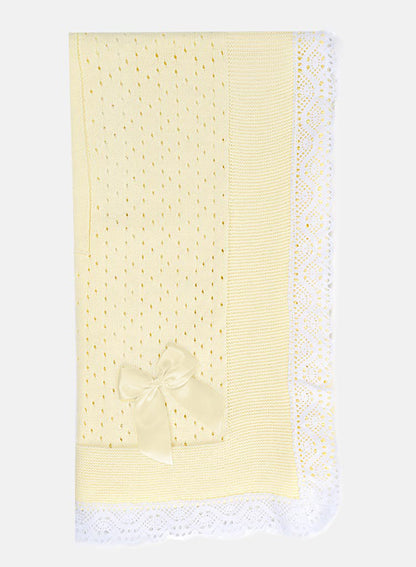 Baby Open Dot Knitted Spanish Blanket with Bow - Lemon Yellow