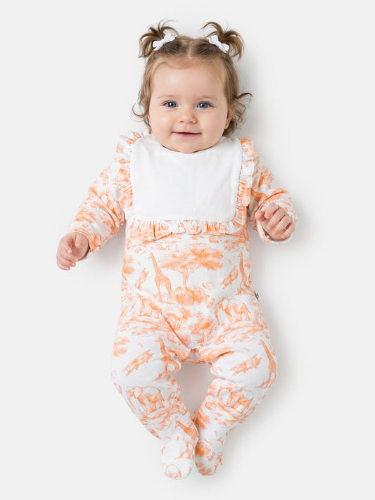 Baby Grow for Girls Safari Collection with Frilled Bib - Orange