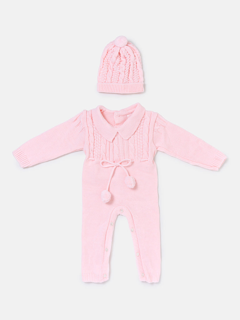 Baby Sami Collection Knitted All-in-one with Hat - Baby Pink
