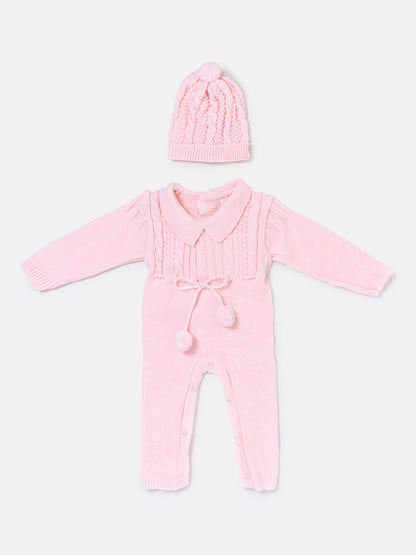 Baby Sami Collection Knitted All-in-one with Hat - Baby Pink
