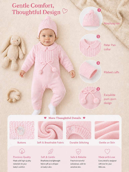 Baby Sami Collection Knitted All-in-one with Hat - Baby Pink