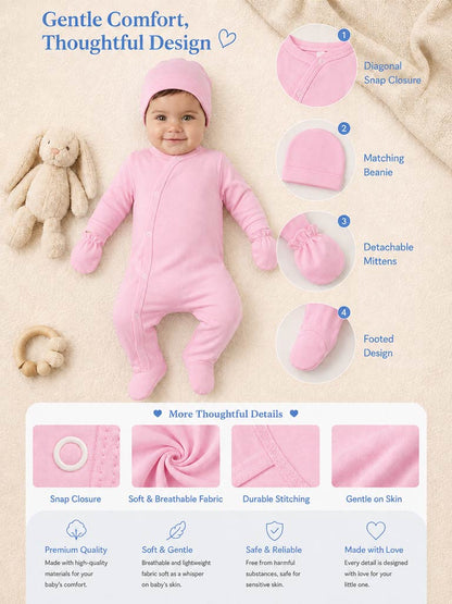 Baby Grow 5-Piece Cotton Set for Embroidery - Baby Pink