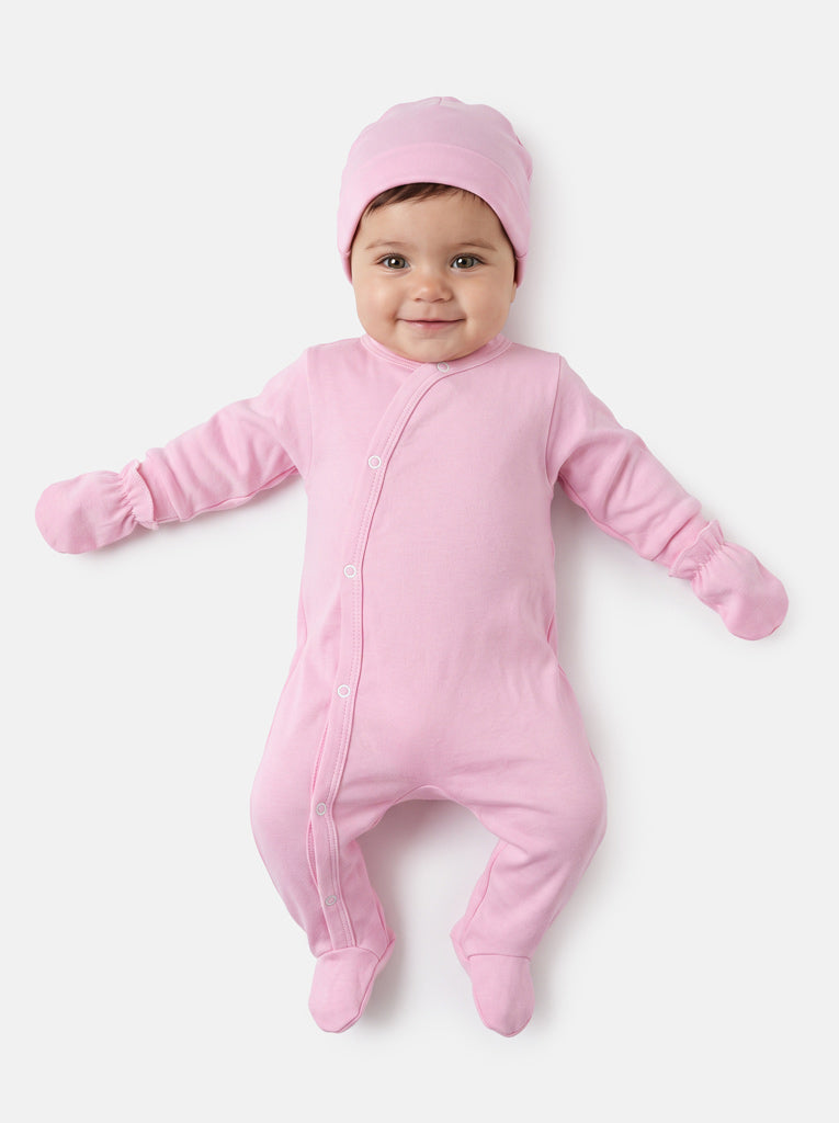 Baby Grow 5-Piece Cotton Set for Embroidery - Baby Pink