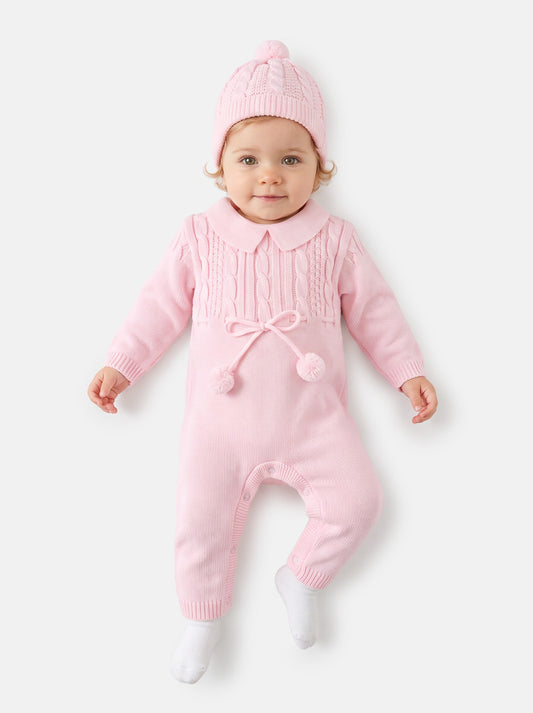 Baby Sami Collection Knitted All-in-one with Hat - Baby Pink