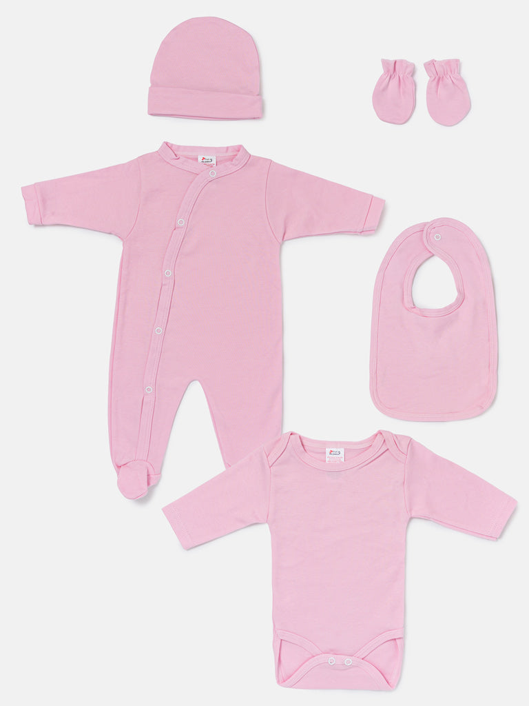 Baby Grow 5-Piece Cotton Set for Embroidery - Baby Pink