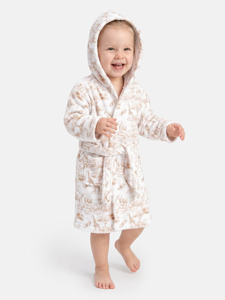 Children's Safari Collection Hooded Bath Robe - Beige