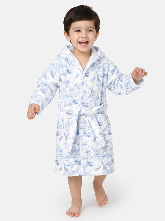 Children's Safari Collection Hooded Bath Robe - Baby Blue