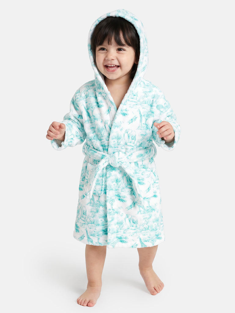 Children's Safari Collection Hooded Bath Robe - Mint Green