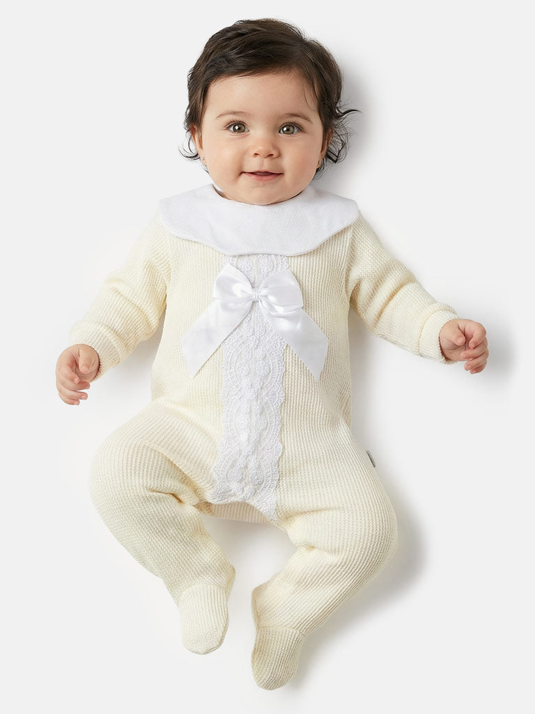 Baby Grow for Girls with Large Scalloped Collar - Ivory