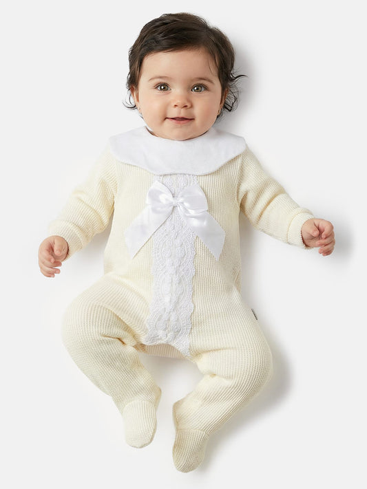 Baby Grow for Girls with Large Scalloped Collar - Ivory