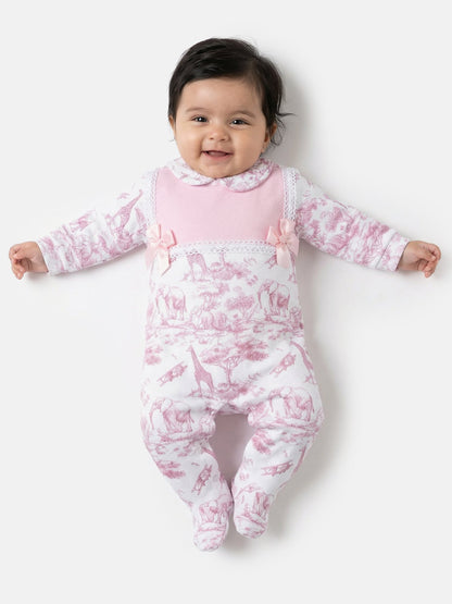 Baby Grow for Girls Safari Collection with Satin Bows - Baby Pink