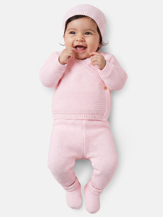Baby 4-Piece Knitted Set for Embroidery - Baby Pink