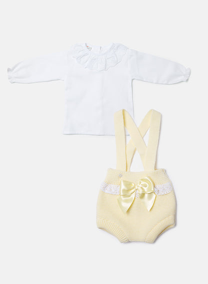 Baby Girl Tina Collection 2-piece Spanish Knitted Romper Set - Lemon Yellow