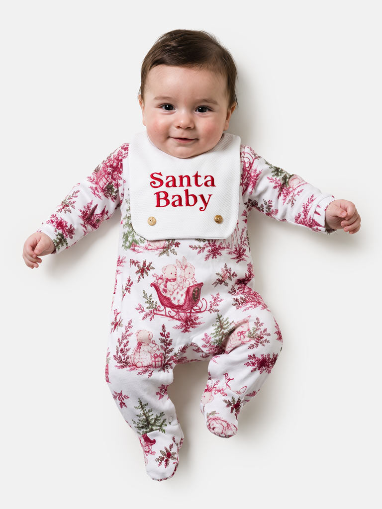 Cotton Baby Grow with "SANTA BABY" Embroidery - Christmas Print Collection - LIMITED EDITION