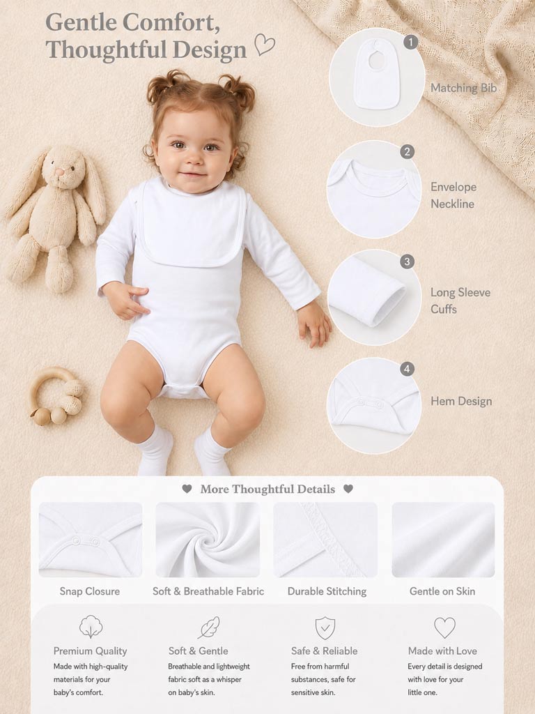 Baby Grow 5-Piece Cotton Set for Embroidery - White
