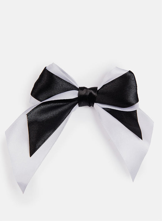 Baby Girl Satin Double Bow Hairclip - Black & White