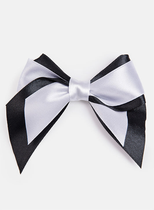 Baby Girl Satin Double Bow Hairclip - White & Black