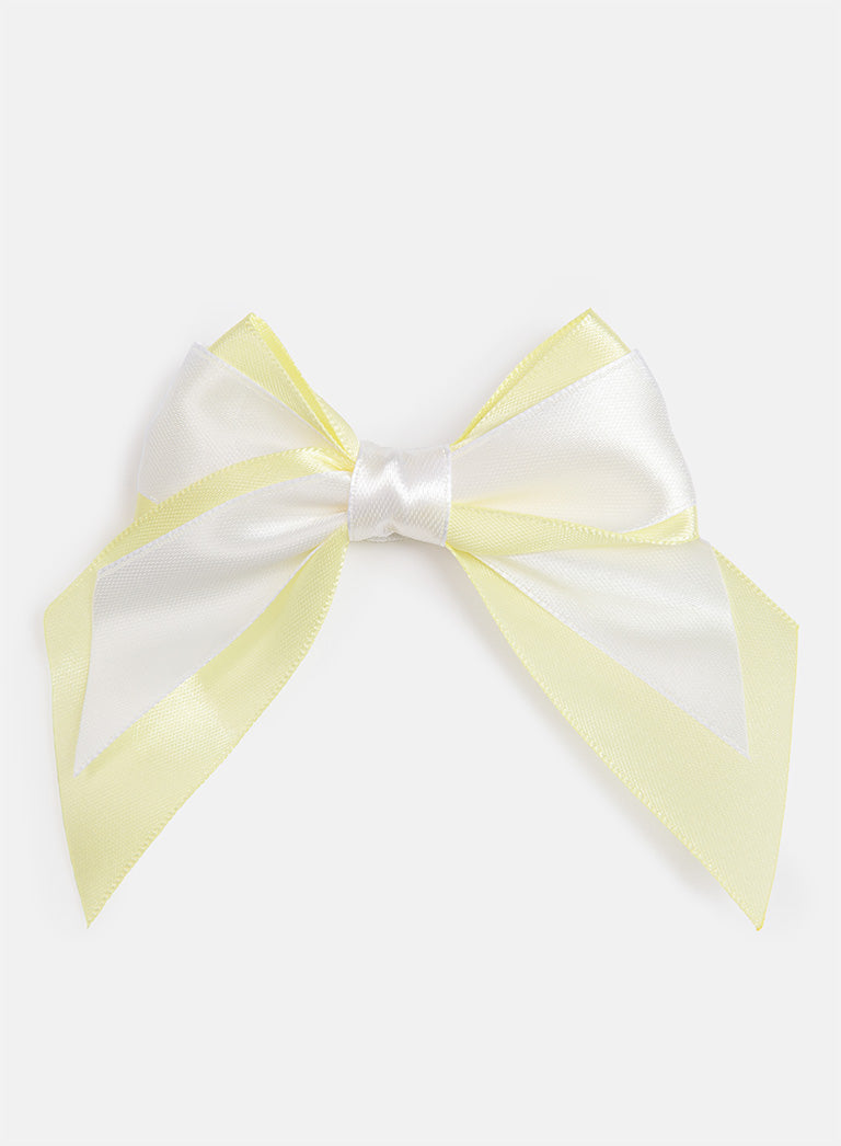 Baby Girl Satin Double Bow Hairclip - White & Lemon Yellow