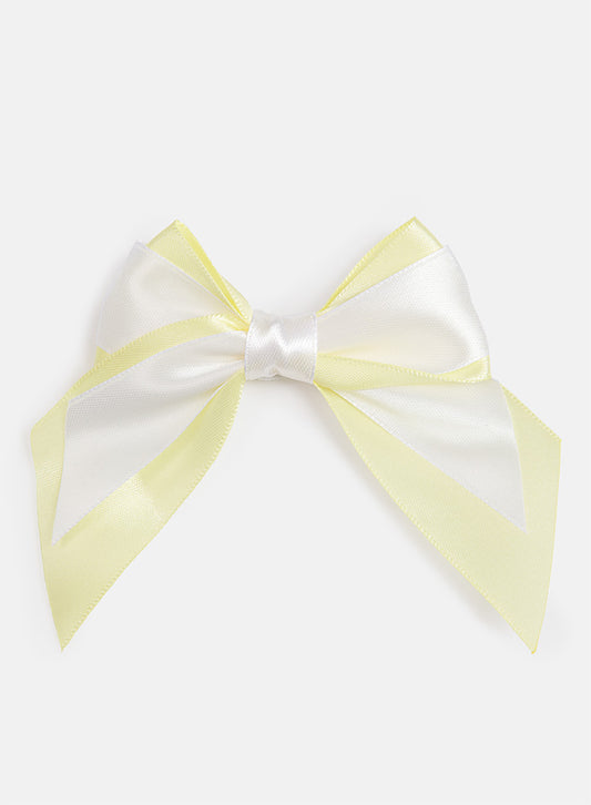 Baby Girl Satin Double Bow Hairclip - White & Lemon Yellow