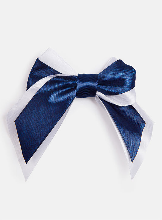 Baby Girl Satin Double Bow Hairclip - Navy Blue & White