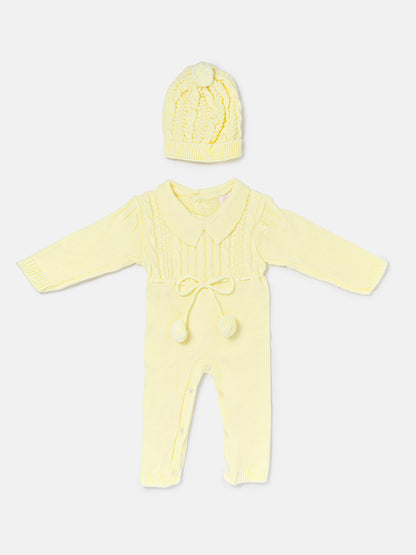 Baby Sami Collection Knitted All-in-one with Hat - Lemon Yellow