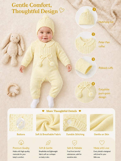 Baby Sami Collection Knitted All-in-one with Hat - Lemon Yellow