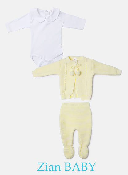 Boy Zian Collection 3-Piece Knitted Set Baby & Toddler - Lemon Yellow